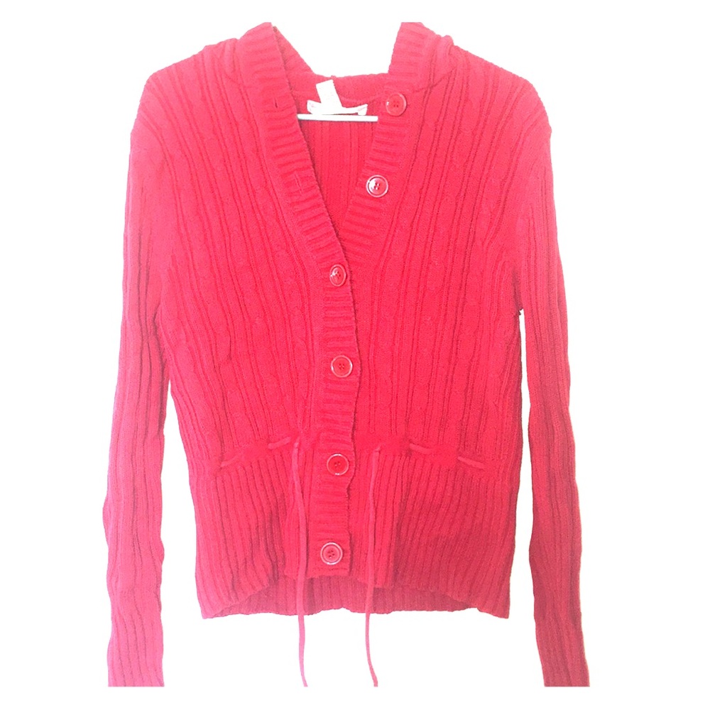Red button down sweater